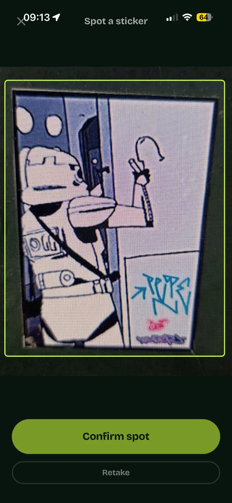 Camera framing a sticker